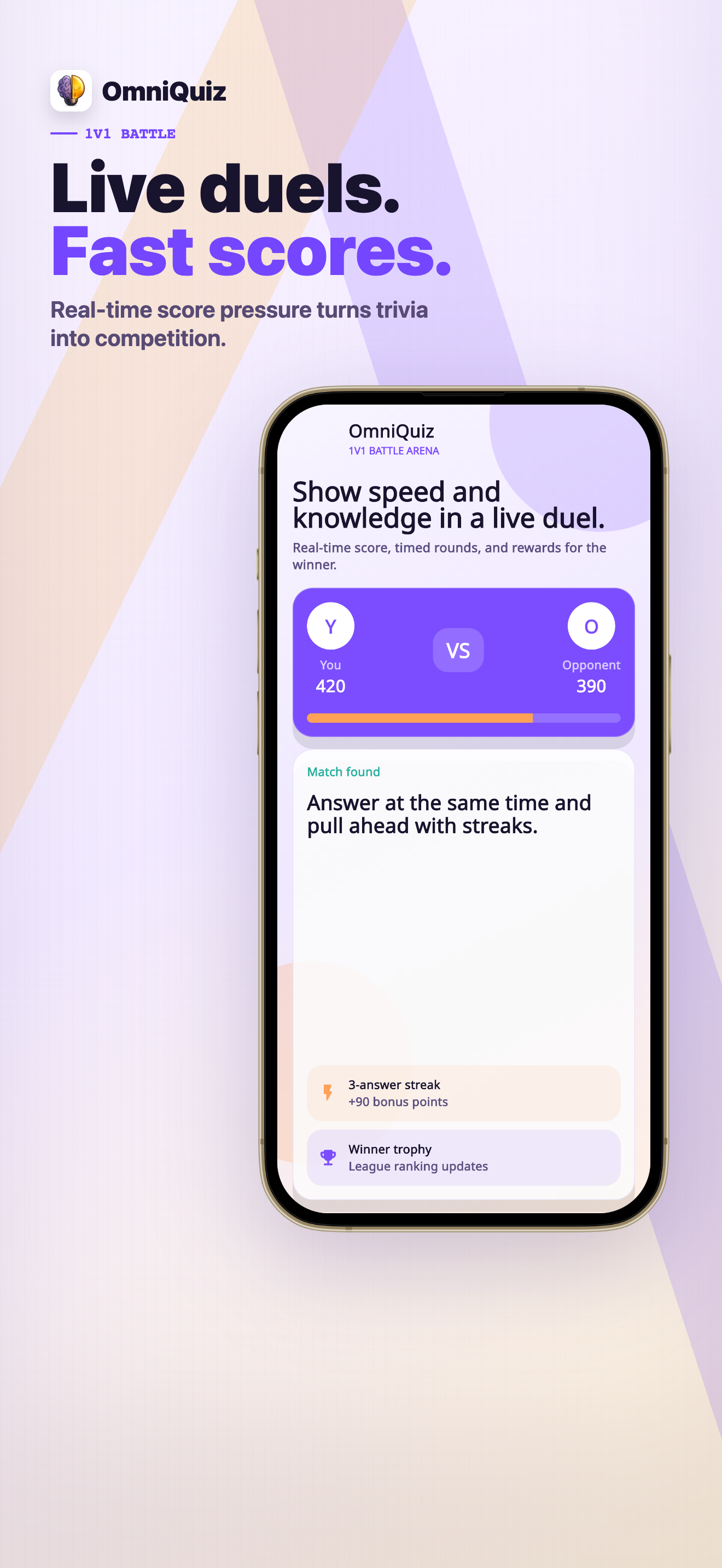 OmniQuiz live 1v1 battle app store creative